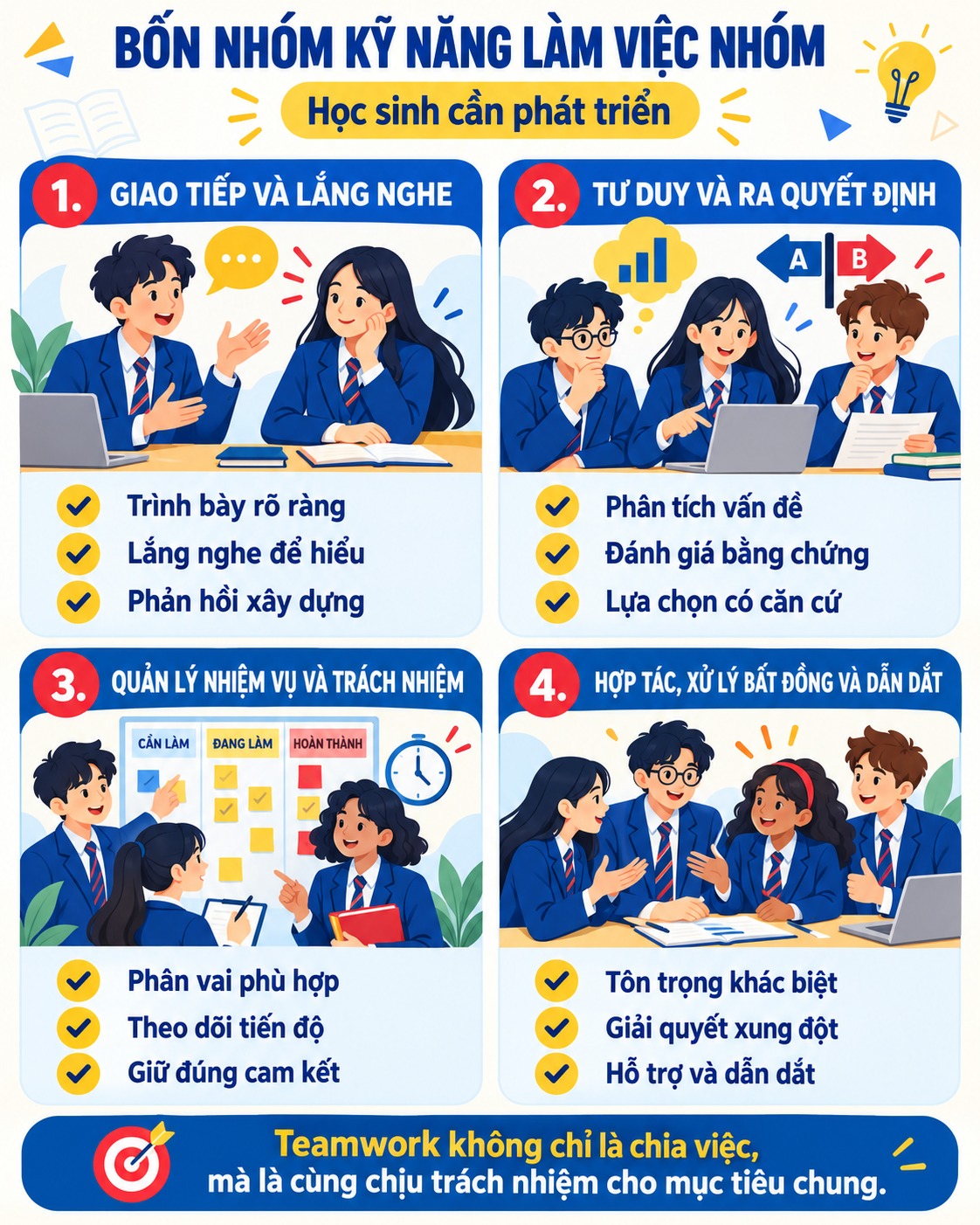 4 nhóm kỹ năng làm việc nhóm