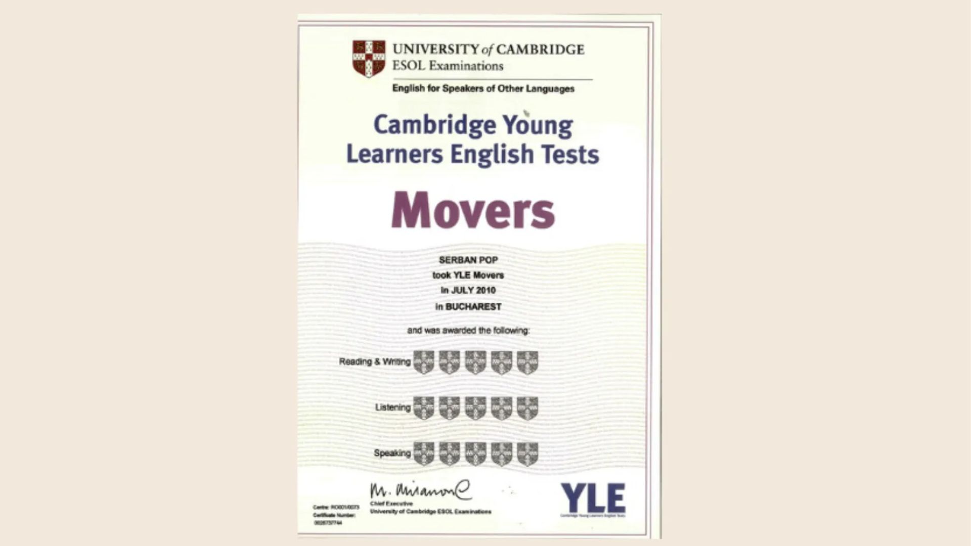 Chứng chỉ Movers