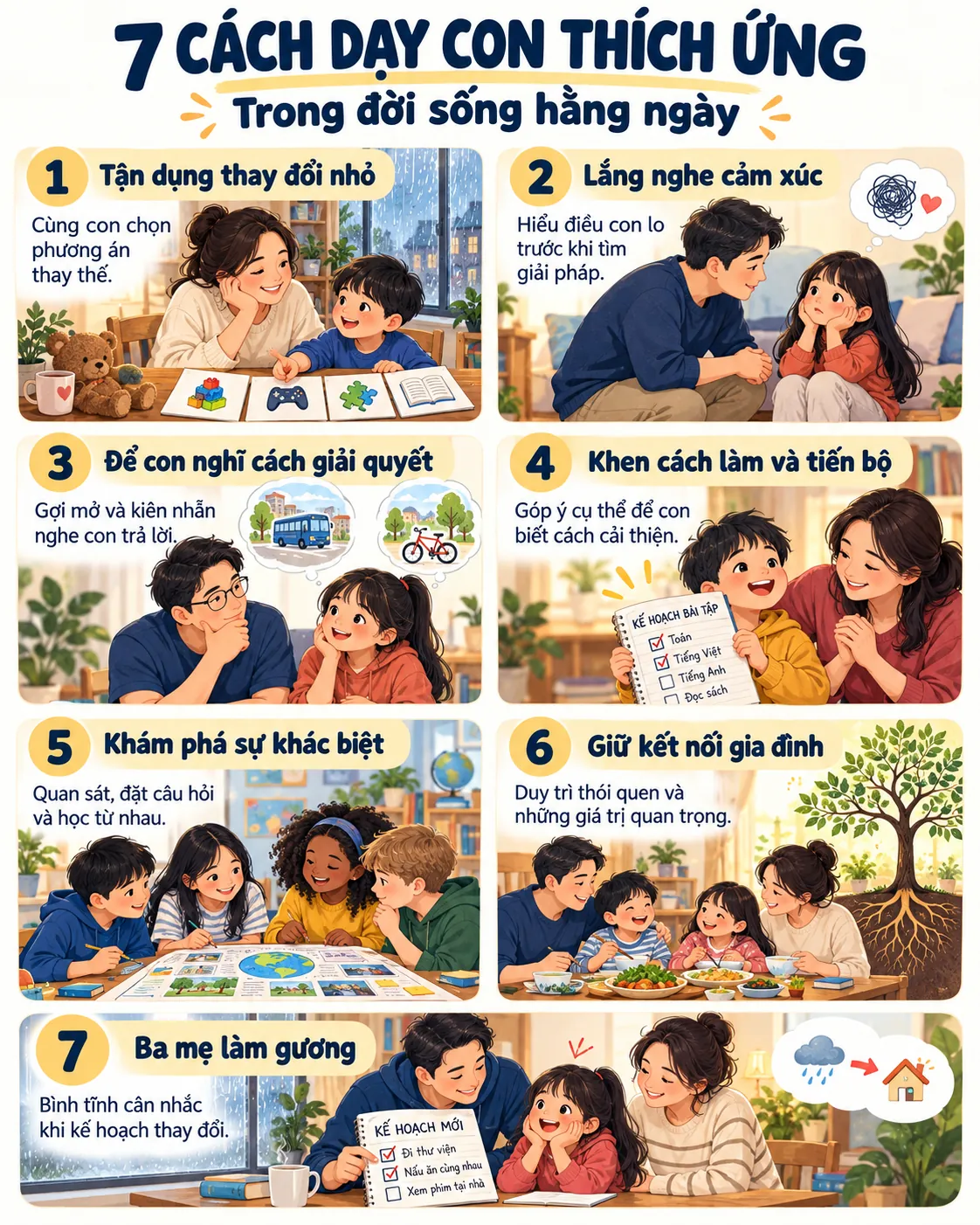7 cách dạy con rèn luyện khả năng thích ứng và tư duy phát triển trong đời sống hằng ngày